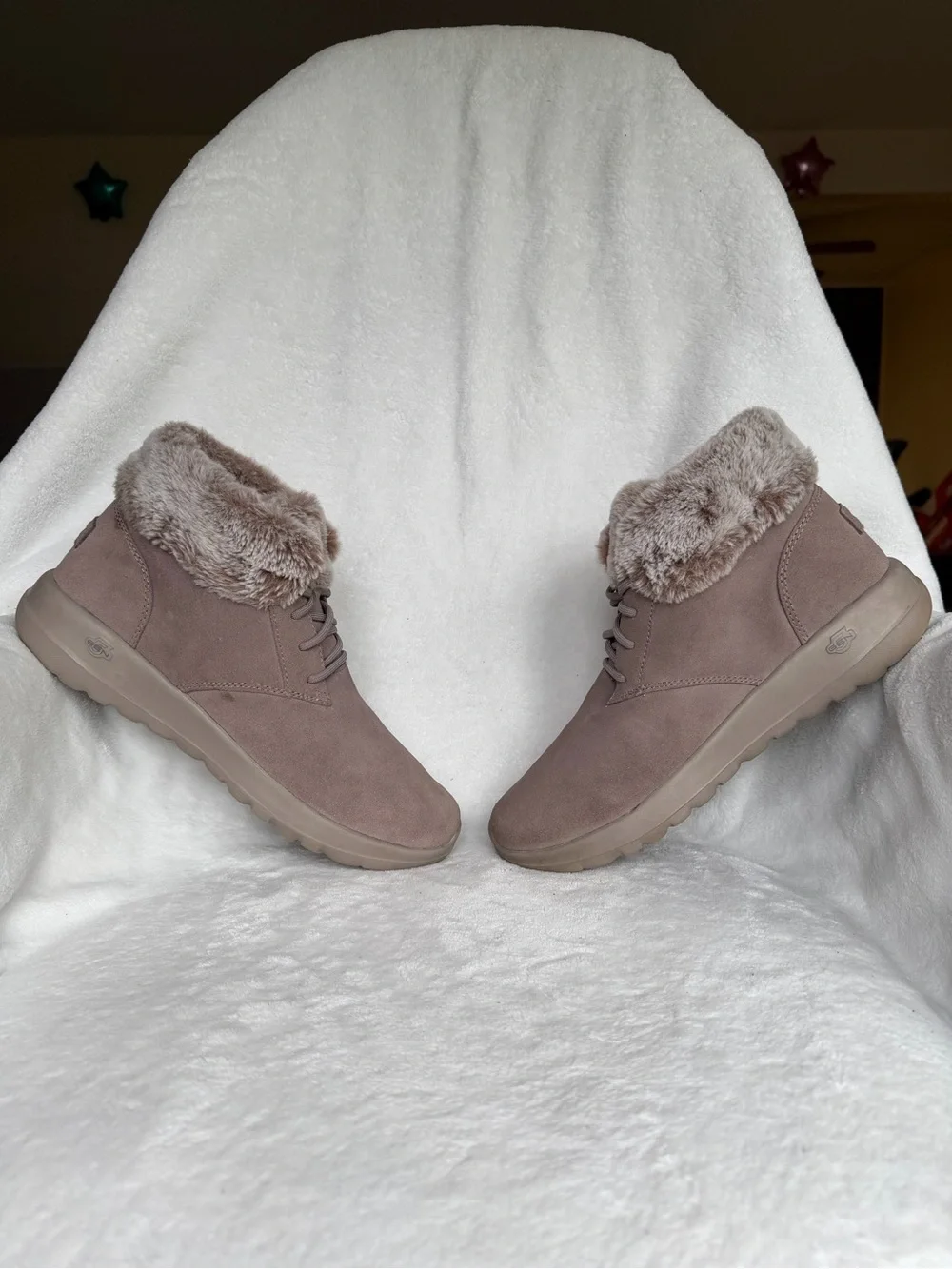Skechers On-the-Go City 2 Winter Wishes Taupe Suede Ankle Boots 11